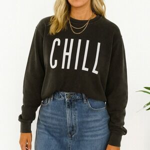Chill crewneck Sz Med Viral Sweatshirt Sweater Gray‎ Boho Indie Casual Lounge